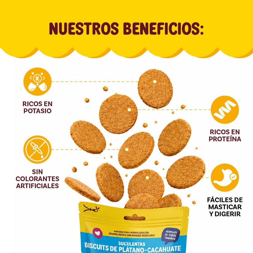 🐶 Biscuits Plátano-Cacahuate Tentempié | Snack Natural para Perros | 100 g